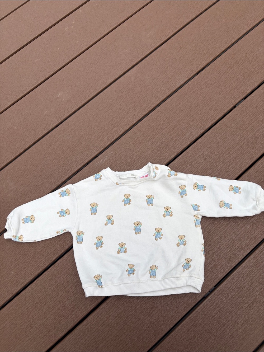 Zara Cream Sweatshirt with Blue & Brown Teddy Bear Print